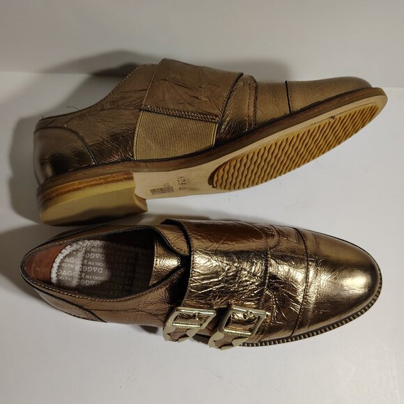 Anthropologie Kelsey Dagger Brooklyn Copper Foiled Buckle Loafers Metallic SZ 10 - Picture 12 of 13